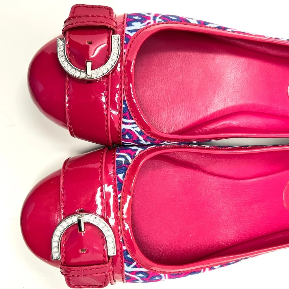 Coach Women's Remmi pink and blue patterned buckle ballet flats size 9.5 B - Picture 8 of 11